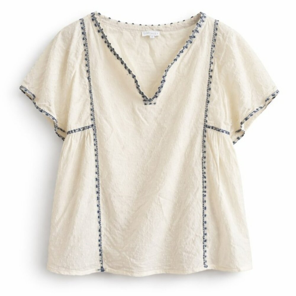 Starmela Anthropologie Ivory Swiss Dot Embroidered Boho Blouse Size S